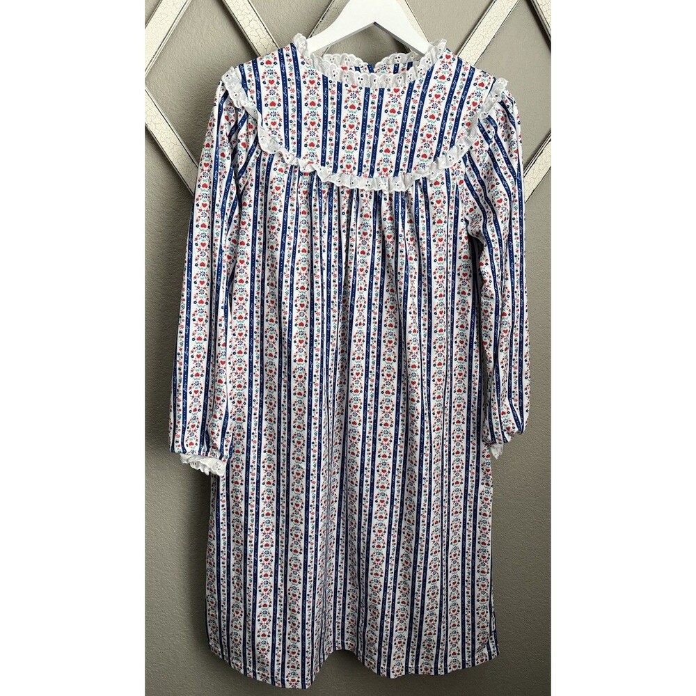 Nice! Lanz of Salzburg Girls XL 14/16 Nightgown Blue Red Floral/Heart Lace Trim